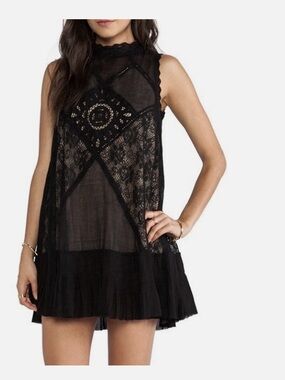 Free People ONE Black Lace Angel Dress Whimsigoth Cutout Size XS.